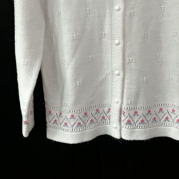 Vintage Billie Jo Cardigan Sweater Size Medium Large?? White Pink Floral Cottage - Picture 3 of 8